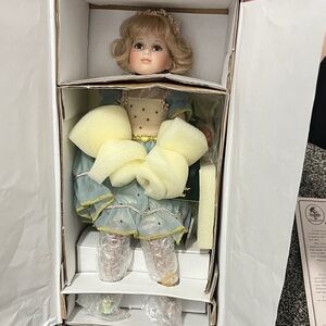 Geppoddo Porcelain Fairy Doll- Tatyana in Blue Dress with Yellow Accents